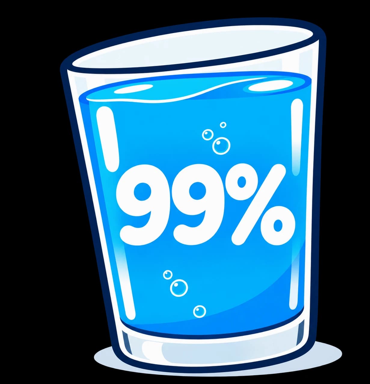 Water in a straight glass, filled to 99 percent